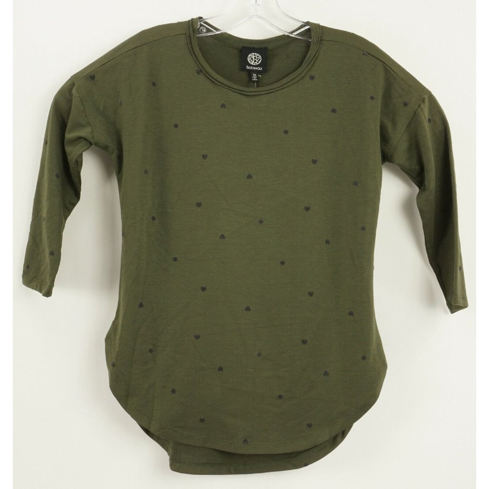 New Bobeau Women's Size XS Green Heart Jacquard 3/4 Sleeve Round Neck Tunic Top